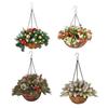 Christmas Hanging Baskets Pre-Lit Artificial Basket with LED Lights Pine Cones Berries Winter Outdoor Planter for Outside Porch Front Door Decor
