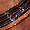 Cinto de Cintura de 2,8 cm, Camada Superior de Couro Genuíno Feminino, Cinto de Couro de Vaca Tecido à Mão, Fivela de Agulha Trançada, Cinto Versátil Casual para Calças para Casais