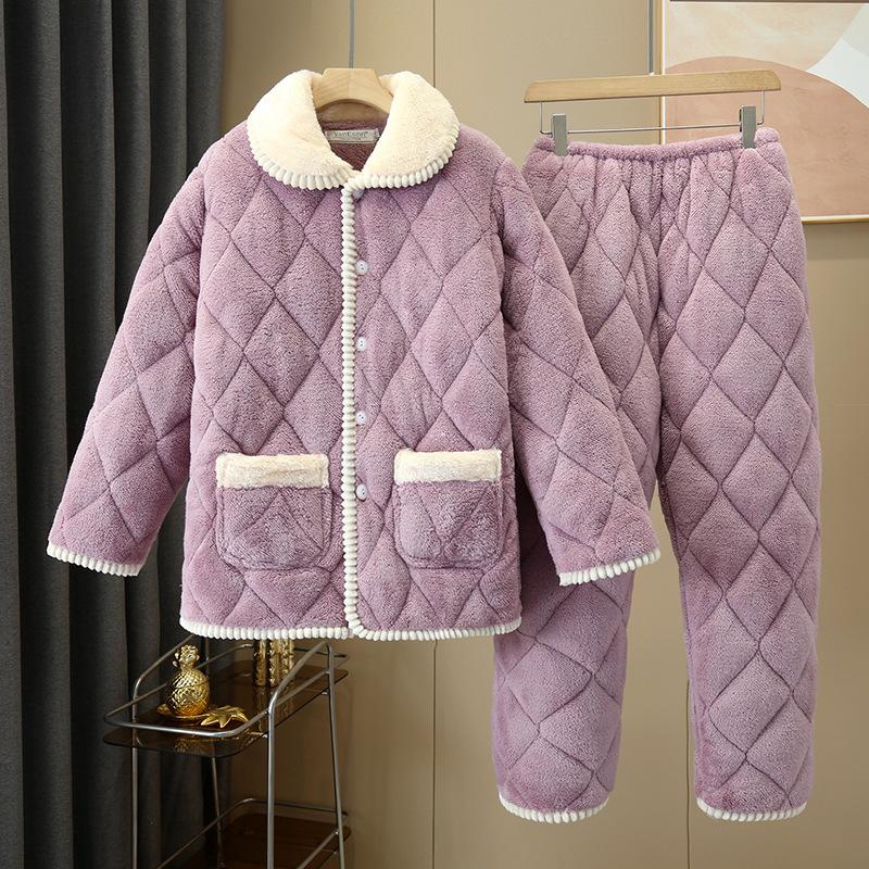 Women's winter pajamas three-layer thickened padded cotton to keep warm and fleece coral fleece padded jacket