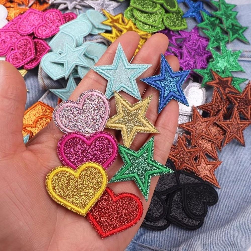 14/17 Pcs Colorful Embroidery Patch Heart Shape Applique Patch Creative DIY Glitter Patch DIY Craft