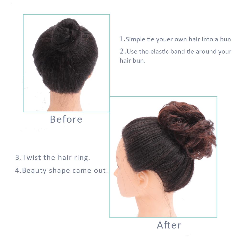 Haarknoten, Haarteil, dunkelbraun, Messy Bun, Haarverlängerung, für Damen, gewellt, lockig, Hochsteckfrisur, Haargummi, elastisch