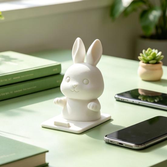 Minimalist Desk Accessory for Home Office Cute Bunny Phone Holder, 3D Printed Animal Mobile Stand, Small Desktop Stand Kids Rabbit Cell Holder