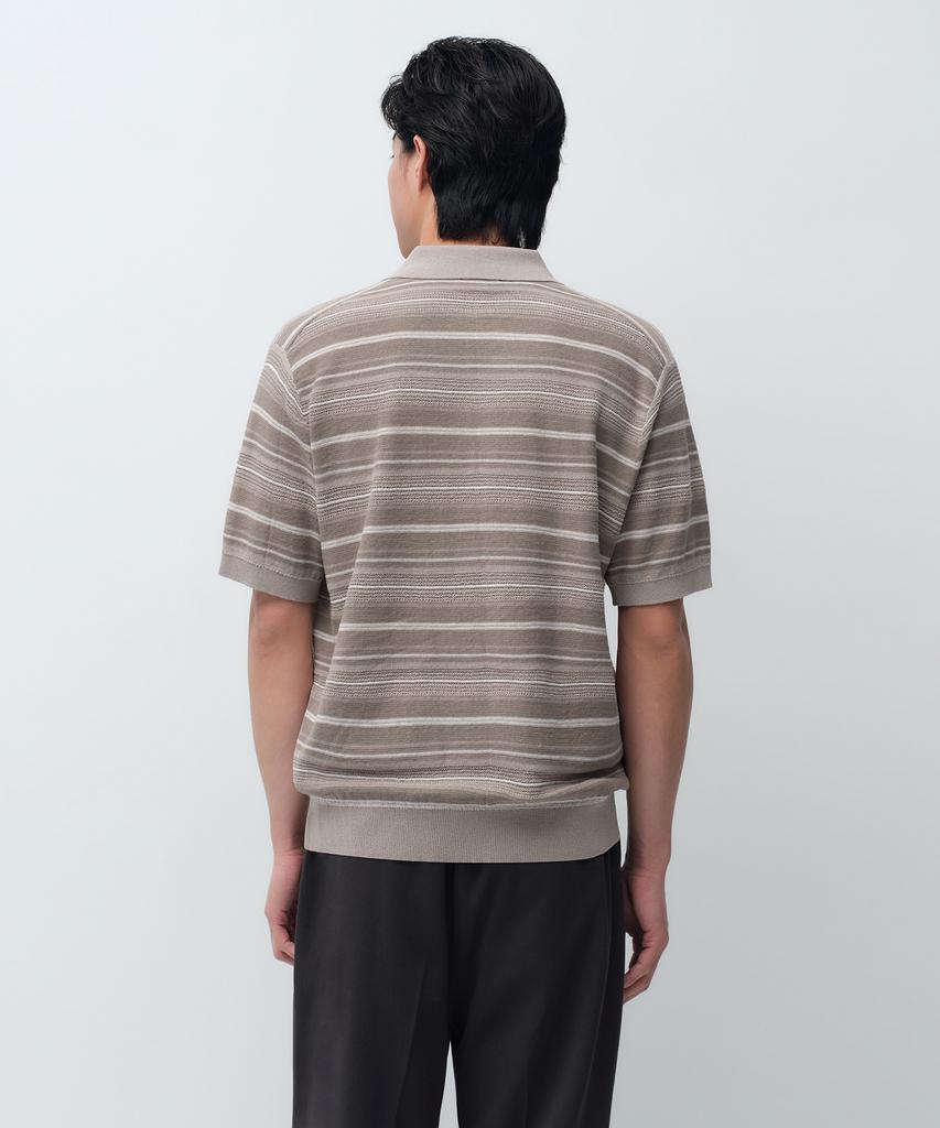 MUSINSA STANDARD Multi-Stripe Collared Short Sleeve Knit [Beige]