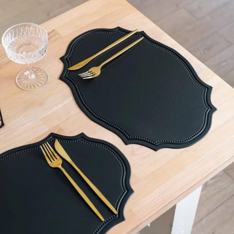 1PCS Faux Leather Placemat Kitchen Dining Table Pad Black Green Place Mat Tableware Cafe Pad