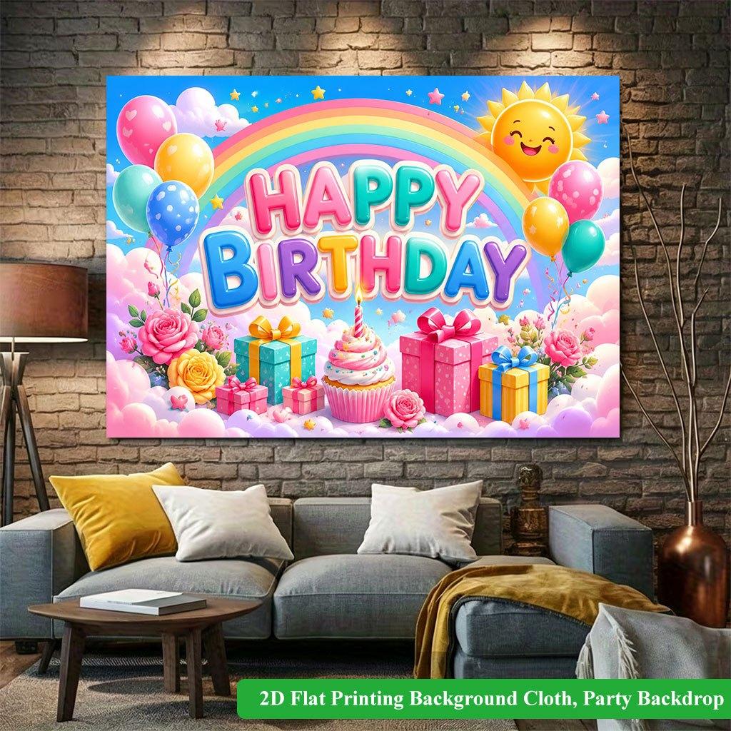 2D Flat Backdrop1pc Happy Birthday Backdrop Banner Polyester Wall Decor For Living Room Bedroom Office Outdoor Decor Party Holiday Gift