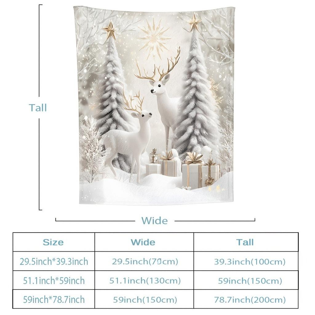 Plaid de Noël en polaire ultra douce avec motifs festifs de rennes et de sapin. Idéal pour le canapé et le lit. Confort en toute saison. Décoration de Noël.