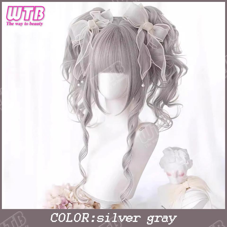 Synthetic Cosplay Wig Female Short Curly Hair Lolita Ponytail Bangs Wig Halloween Styling Wig
