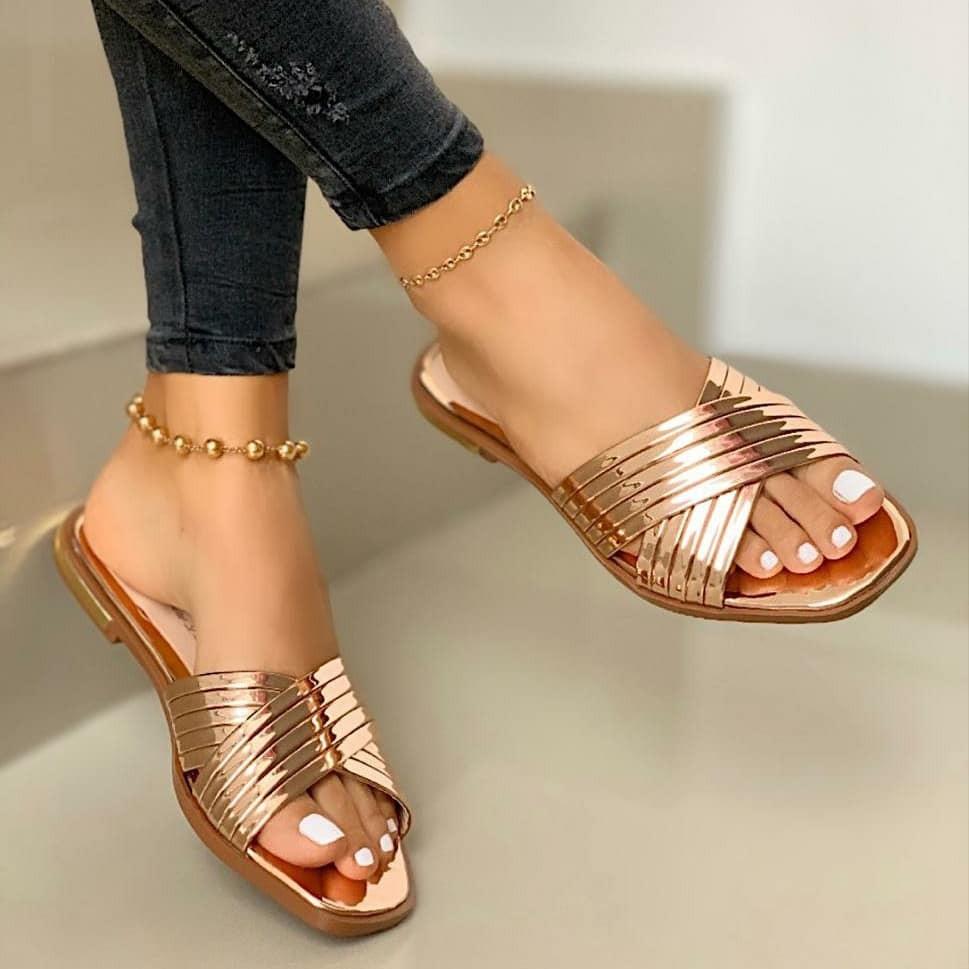 Trend Pantoletten Neue Mode Gestreifte Sommer Flache Schuhe Mode Slip-on Slides Outdoor Weiblich Lässige Damen Sandalen Übergröße 43