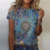 Women's Ethnic Style Floral Pattern 3D Printed T-shirt, Round Neck Short Sleeved T-shirt, Harajuku Y2K Large T-shirt, Women's Clothing