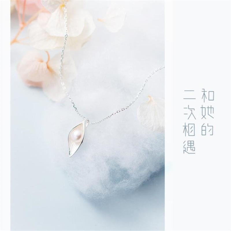 Neue Persönlichkeit Weiße Blume Perle 925 Sterling Silber Schmuck Mode Perle Blatt Tau Perle Elegante Anhänger Halskette Xl040