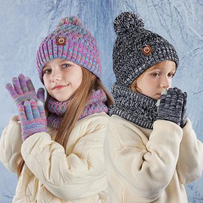 Children's Cap Gloves Scarf Suit Winter Boys Girls Outdoor Velvet Warm Earmuffs Knitted Wool Cap