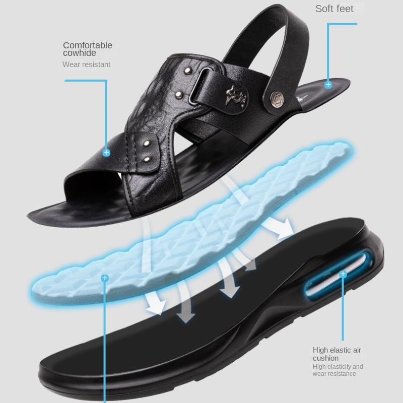 Fashion Men's Leather Sandals Men Summer New Sandals Slippers Adult Platform Beach Shoes Non-slip Open Toe Bounces Leather Sandals
