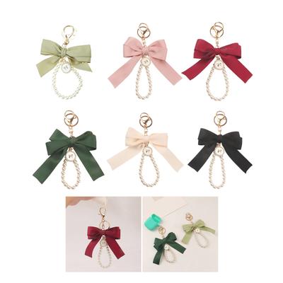 Elegant Pearl Chain Keychain with Large Ribbon Bowknot Pendant Stylish Keychain for Women and Girls Bag Decoration