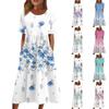 Vestidos casuales de mujer Vestidos estampados Vestidos de verano Vestidos sueltos plisados con cuello en O estampados