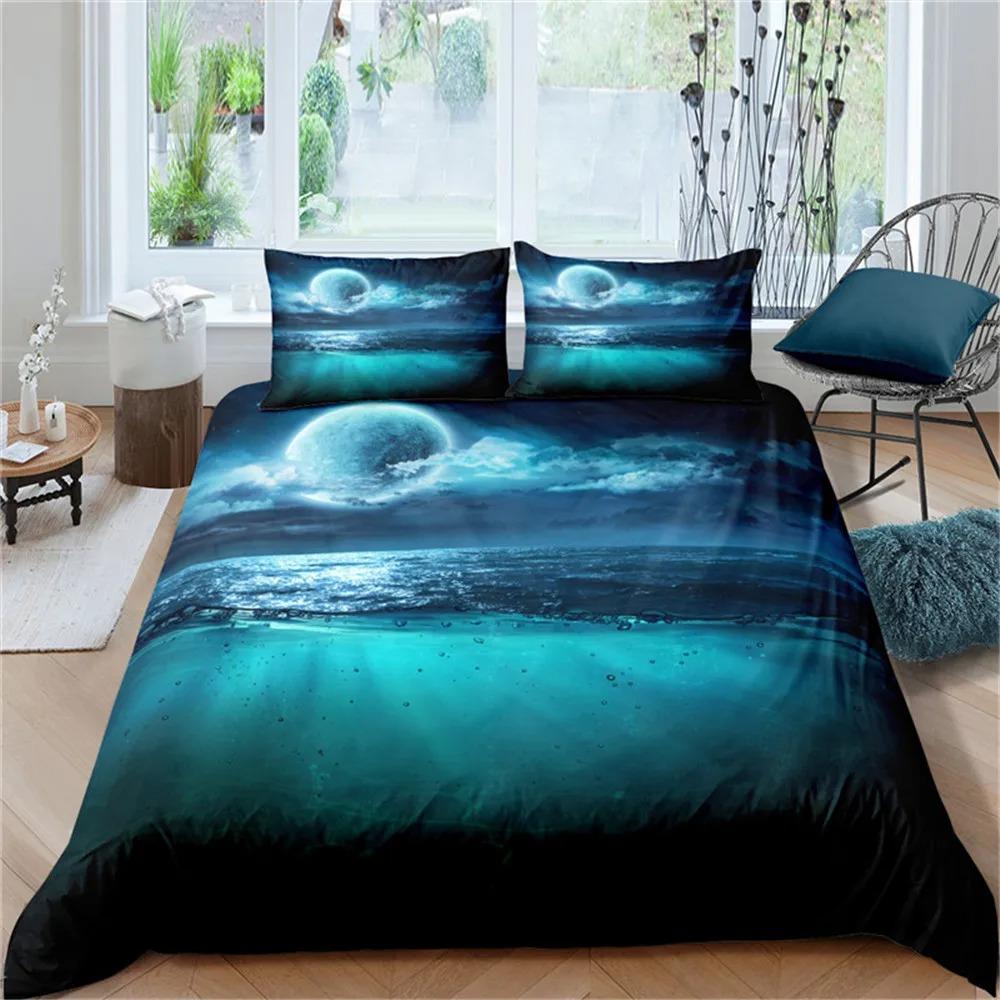 Dekbedovertrek Zee Golf King/Queen Maat 3D Blauwe Oceaan Spray Golven Beddengoedset voor Kinderen Tieners, Azuur Zeewater Zacht Dekbedovertrek