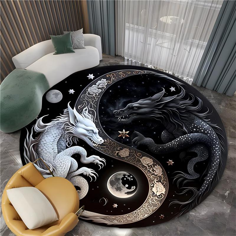 Tapis Carpette Mystérieux Yin-yang Tigre Dragon pour Salon Rétro Chambre Grande Surface Antidérapant Tapis de Sol Intérieur Paillasson d'Entrée