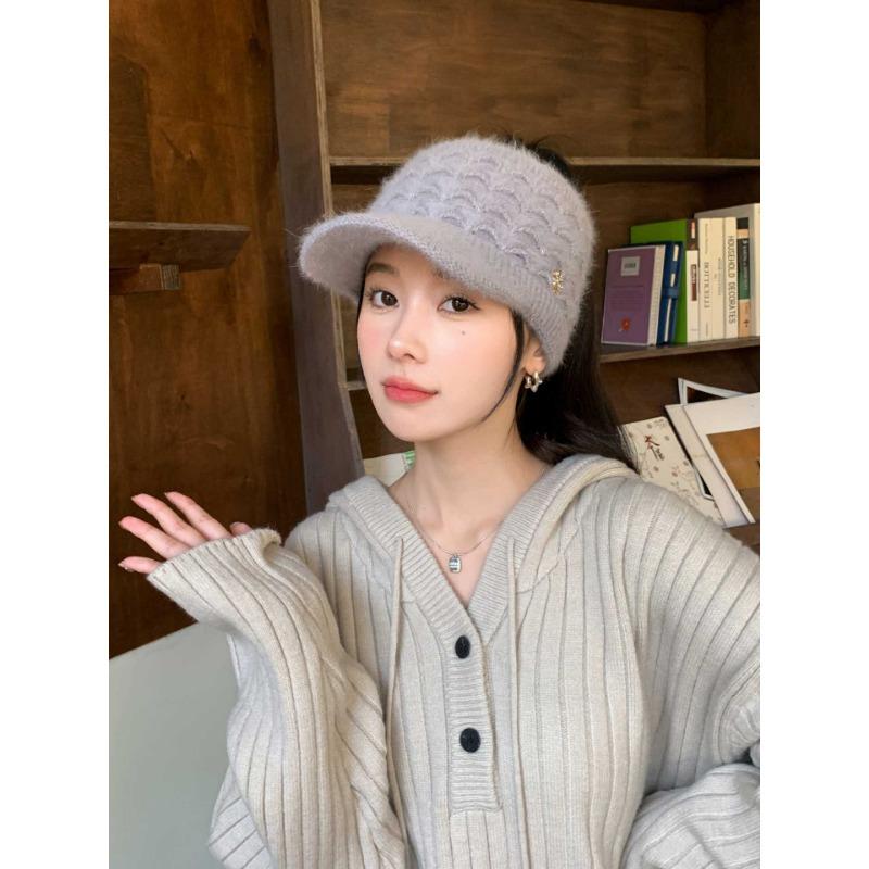 New Autumn and Winter Woolen Knitted Empty Top Hat Thickened and Warm Large Brim Peaked Hat Fashionable Versatile and Trend Proof