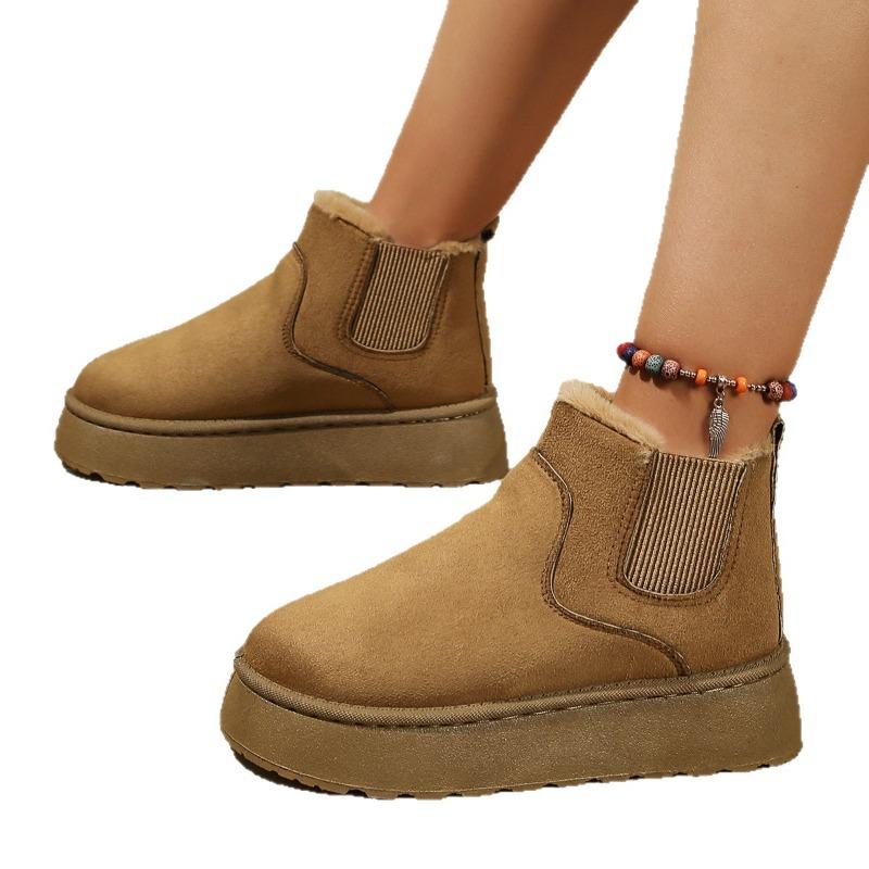 Women's Wide Width Snow Boots, Elastic Cuff Platform Booties, Solid Color Winter Ankle Boots for Women