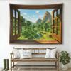 Pixel Window Landscape Tapestry Game Room Wall Art for Home Bedroom Decor
