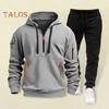 2Pcs/Set Men Sweatshirt Pants Set Hooded Drawstring Long Sleeve Sport Tops Elastic Waist Long Pants Set Solid Color Baggy Tracksuit
