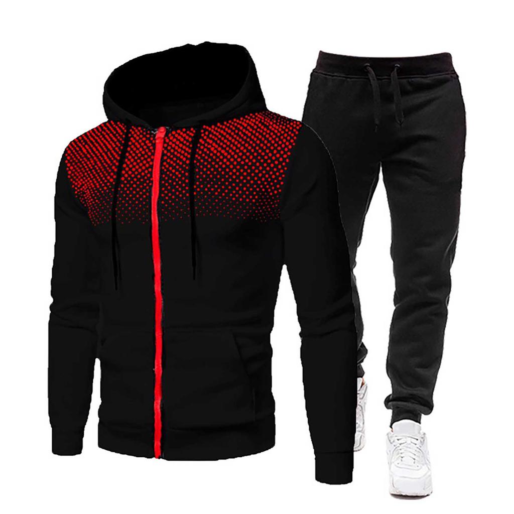 Costum Fitness Casual Sporturi De Iarnă pentru bărbați, cu buline, hanorac și pantaloni