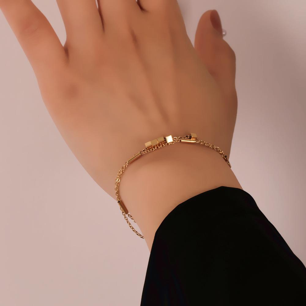 Titanium Steel Double Layer Geometric Square Bracelet Girls New Net Red Bracelet Women's Jewelry