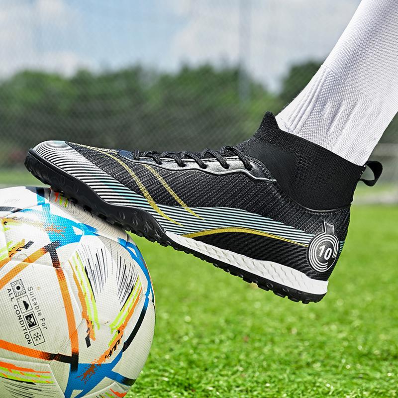 Herren High Top Elastischer Sockenmund Fußballschuhe Gummi Weiche Sohle Kurze Stollen Jugend Jungen Fußballschuhe