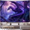 Mystical Dragon Tapestry Purple Dragon In Enchanted Forest with Sparkles Wall Hanging Background Cloth for Home