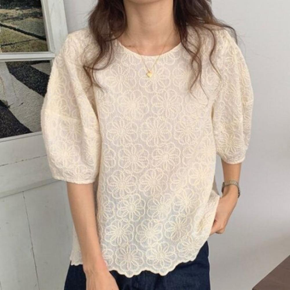 Navava Women S Flower Embroidery Point Short Sleeve blouSe Nb2680