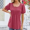 Spring Summer Pleated T Shirts Solid Color Women's Top Fashion O Neck Short Sleeve T-shirt