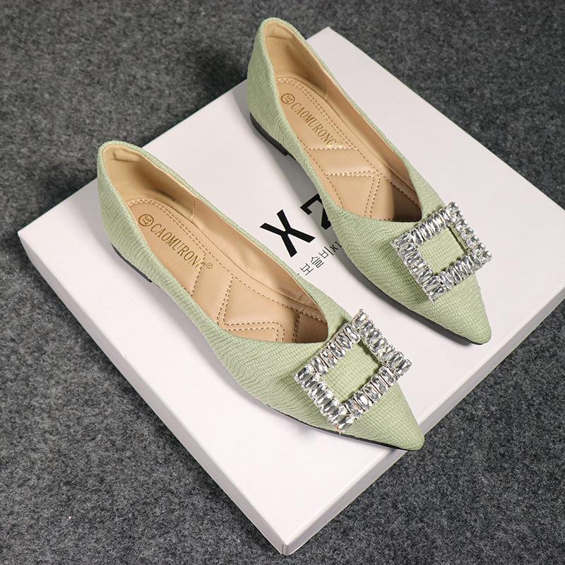 Fashion Large Size Flat Shoes for Women Spring Autumn New Fashion Rhinestone Shallow Mouth Boat Shoes Comfortable Pointed Luxury Shoes