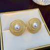 Punk Warp Round Big Ball Metal Stud Earrings For Women Classic Vintage Gold Color Pierced Earrings Steampunk Jewelry