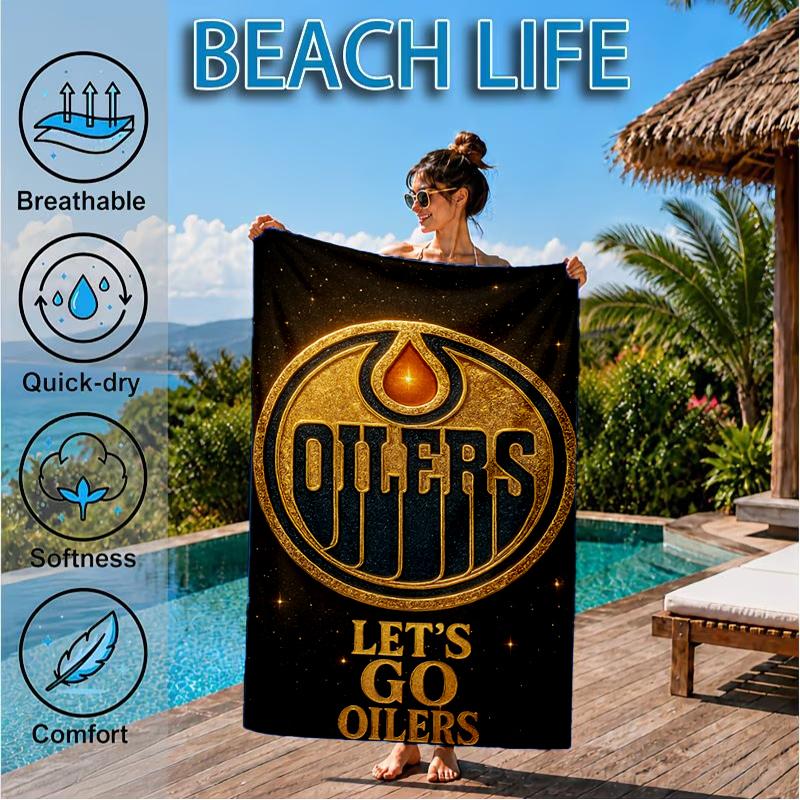 Energetic Oilers Team Spirit Beach Towel, Super Soft Microfiber, Perfect Gift for Her/Him, Birthday, for Pool, Beach, Travel, Decor Beach Party