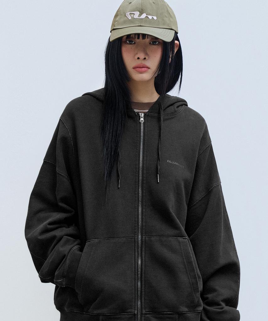Filluminate Authentic Logo Pigment Zip-Up Hoodie - Black
