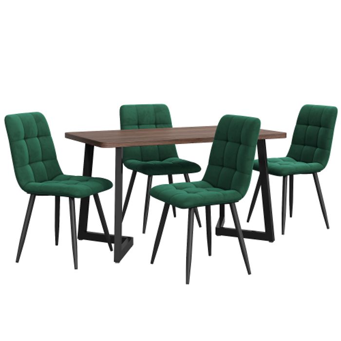 Dining Room Set (5 Pieces), Dining Table with 4 Chairs, Wooden Kitchen Table with Black Metal Legs