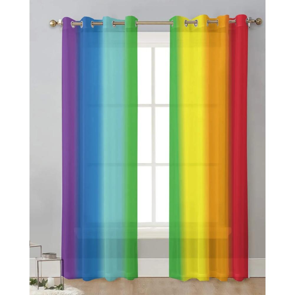 Rainbow Colorful Stripes Sheer Curtains Ideal for Bedroom Living Room Ornamentation Window Curtain for Cooking Area Tulle Fabric Organza Drapes