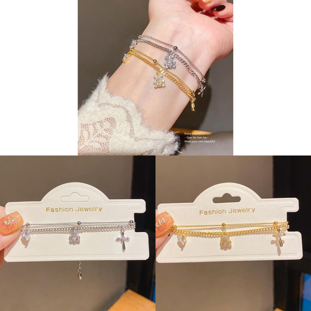 Bear Charm Bracelet With Cubic Zirconia Genuine Gold Plating For Womens Fashion Accessories