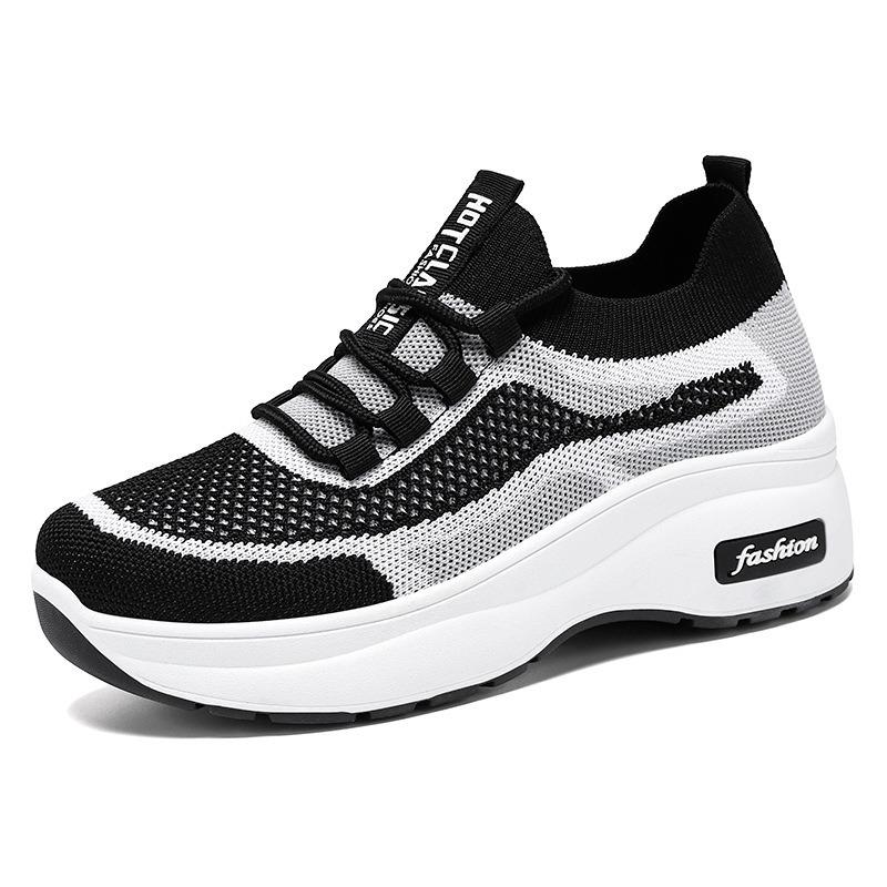 Women's Spring Thick-soled Breathable Fly-knit Shoes, Fashionable Versatile Sock-style Casual Shoes.
