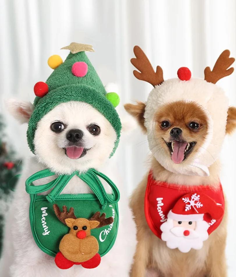 Christmas Pet Hat Cute Antlers Saliva Towel for Dog Cat Dress Up Supplies Scarf Autumn and Winter Clothes Pet Accessory