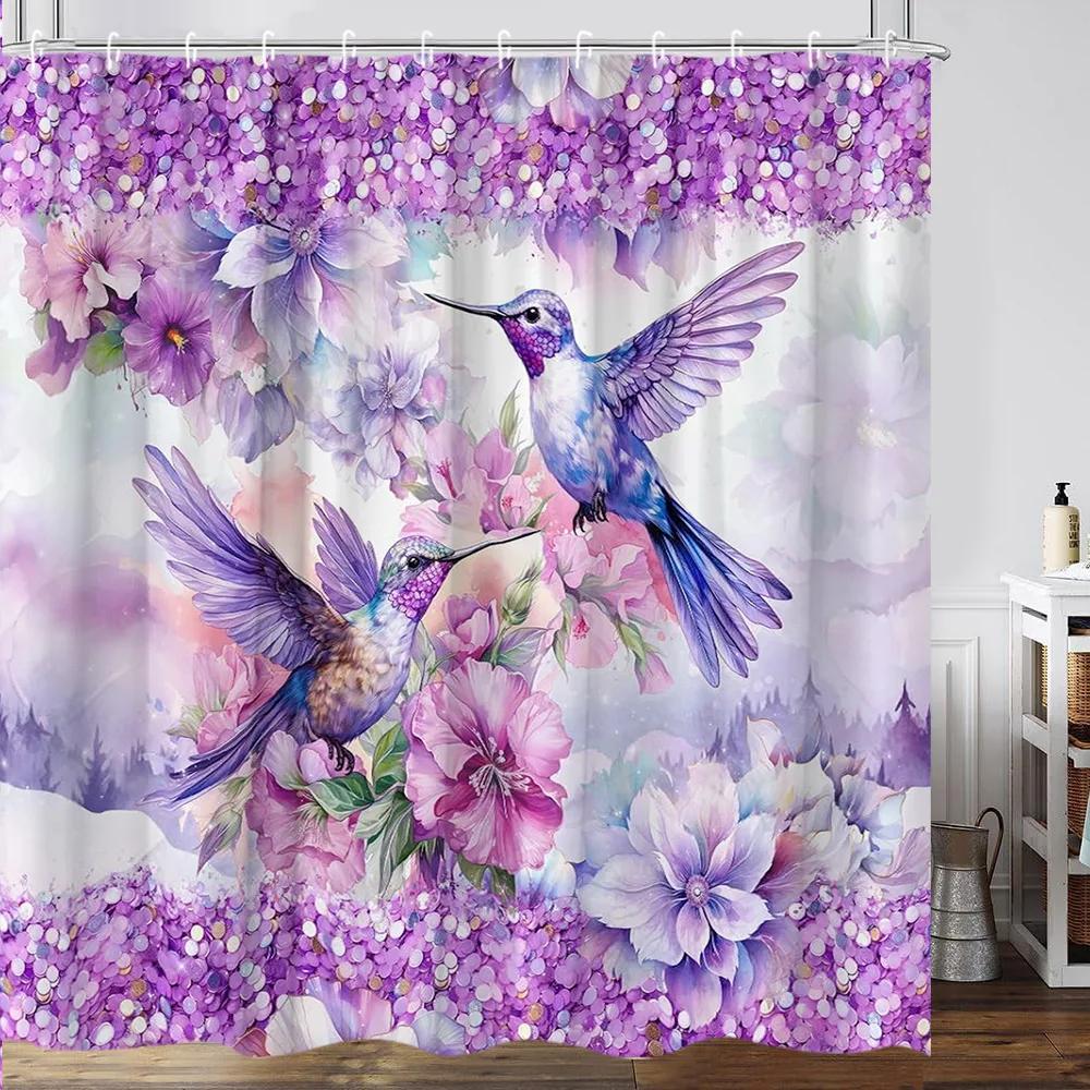 Blumenkolibri Duschvorhang Aquarell Schmetterling Cartoon Pflanzen Bauernhof Garten Zuhause Polyesterstoff Badezimmer Dekoration Vorhänge