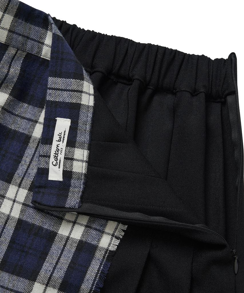 Cotton Bell Check Overlap Skirt - Navy Check
