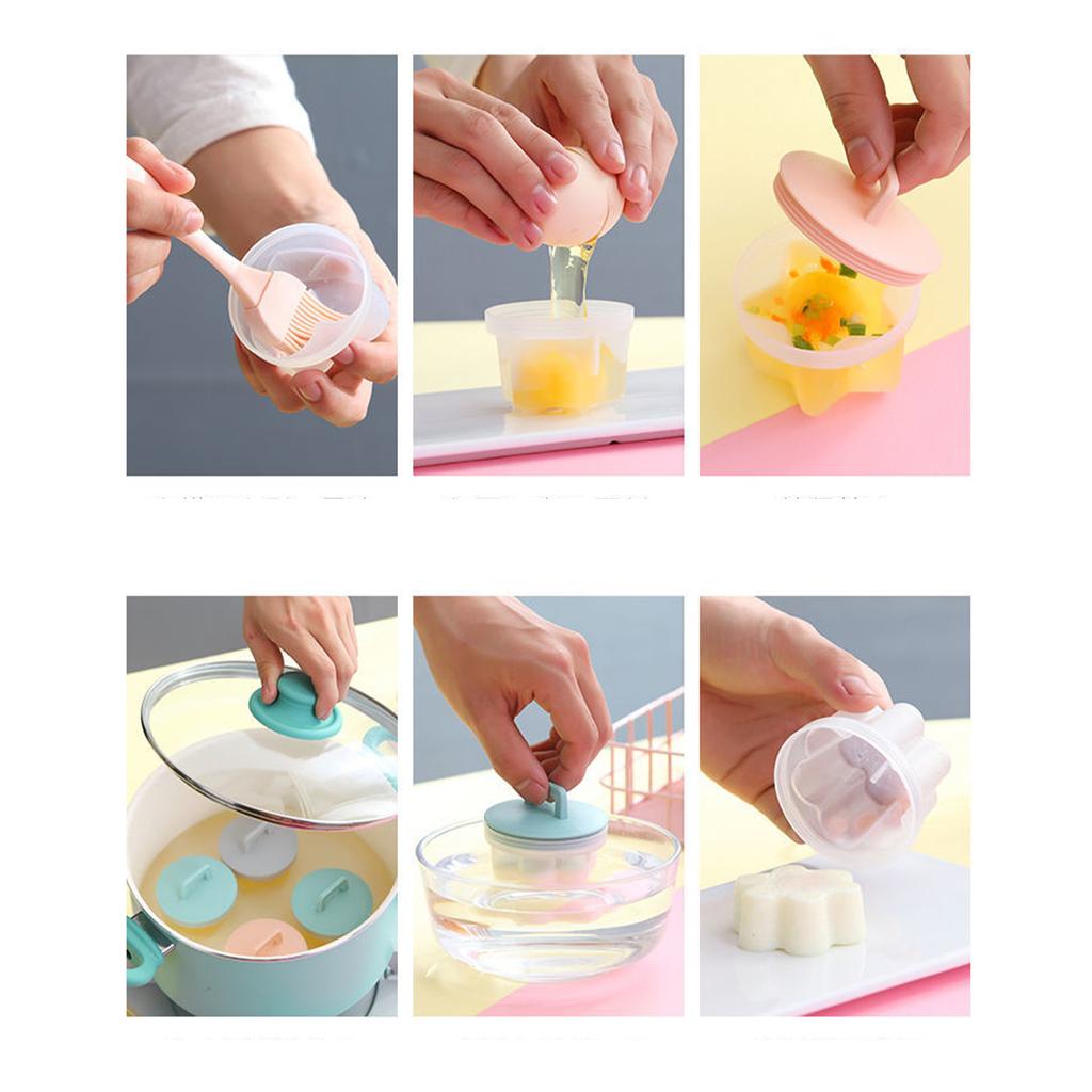 4 Pcs/Set Cute Egg Cooker Tools With Brush Plastic Egg Boiler Poacher For Kid Baking Egg Mold Maker Kitchen Accessories