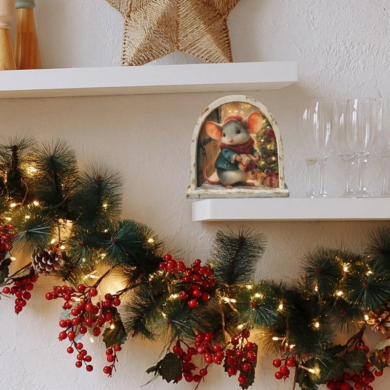 Cute Christmas Small Mouse Wall Stickers Xmas Home Ornaments Noel 2026 Merry Christmas Home Decoration Navidad New Year Decor