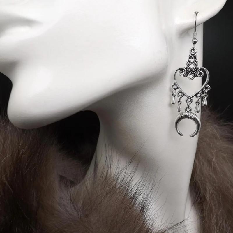 Vintage Gothic Court Tassel Dangle Earrings Silver Color Goth Punk Aesthetic Jewelry Accessory