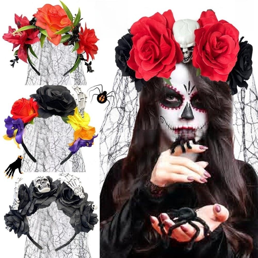 Halloween Costume Halloween Veil Headband Gothic Floral Hair Hoop Halloween Party Cosplay