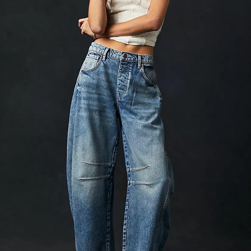 2024 Women's Wide-Leg Mid-Low Waist Washed Denim Jeans