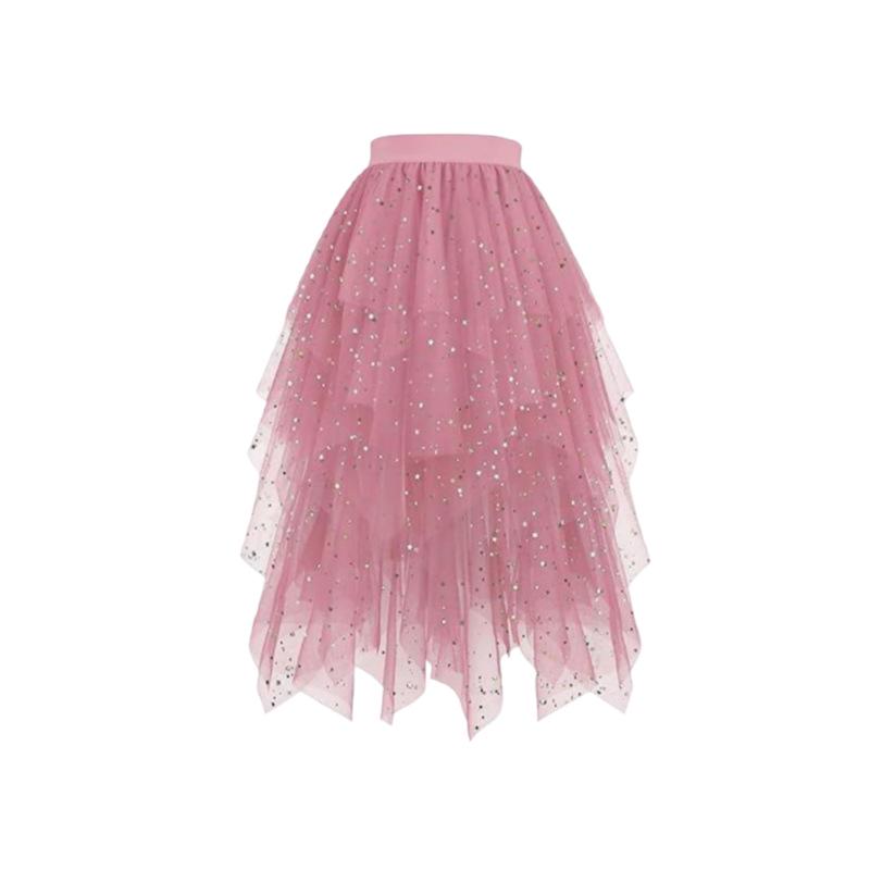 Starry Sequin Fluffy Tulle Skirt - Irregular Mid-Length Design