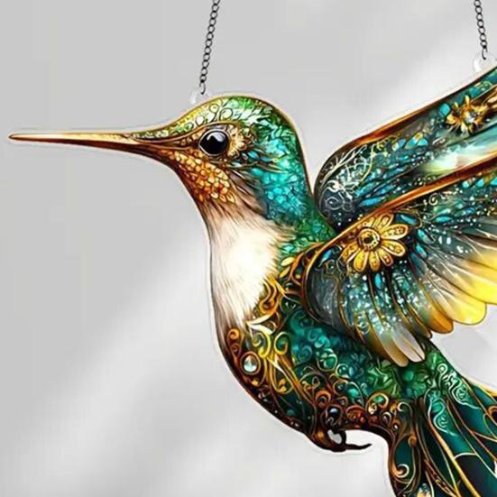 Bird Suncatcher Stained Glass Hummingbird Window Hanging Ornament for Home Wall Garden Decor Bird Lover