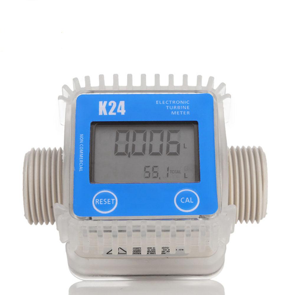 K24 Digital Diesel Oil Fuel Meter Gauge Turbine Meter Chemicals Water Sea Liquid Turbo LCD Flow Meter Measuring Tool