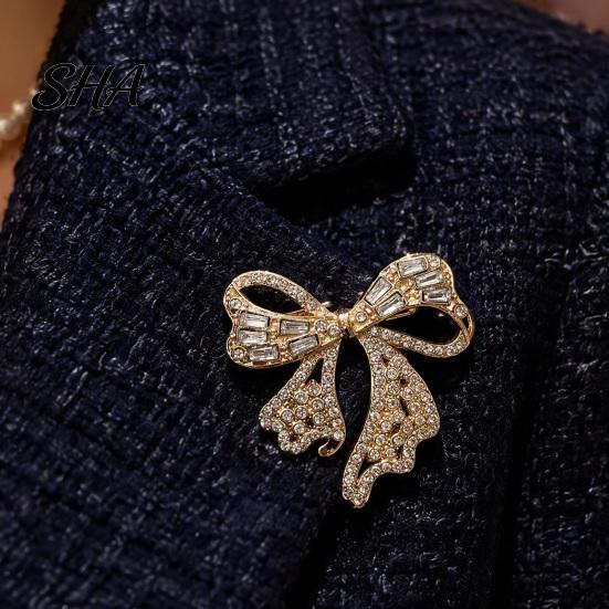 Women Jewelry Sparkling Rhinestone Bow Brooch, Mini Bowknot Shaped Lapel Vintage Badge Pin, Clothing Accessory for Girls Brooch Pin
